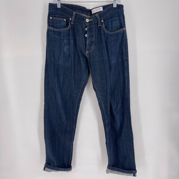 Gustin Size 34 Dark Blue Wash Slim Raw Selvedge Button Fly Jeans - Picture 1 of 7